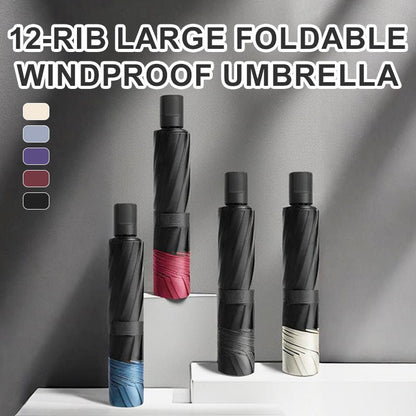 12 - Rib Large Foldable Windproof Umbrella - GoMart!