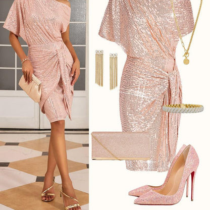 💃Last Day Sales - 49% OFF🎉Sparkly One - Shoulder Ruched Dress - GoMart!