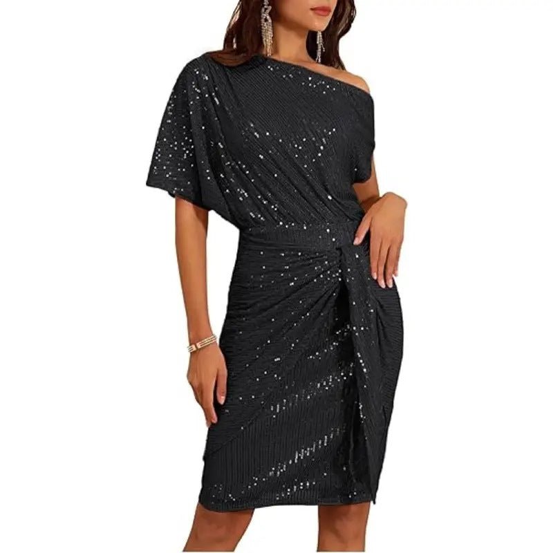 💃Last Day Sales - 49% OFF🎉Sparkly One - Shoulder Ruched Dress - GoMart!