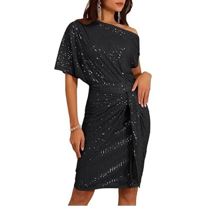 💃Last Day Sales - 49% OFF🎉Sparkly One - Shoulder Ruched Dress - GoMart!