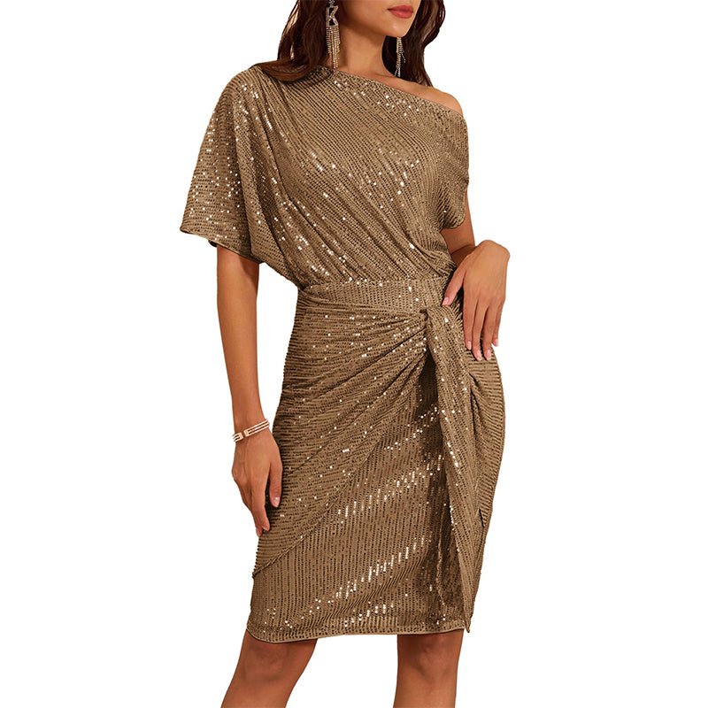 💃Last Day Sales - 49% OFF🎉Sparkly One - Shoulder Ruched Dress - GoMart!