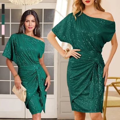 💃Last Day Sales - 49% OFF🎉Sparkly One - Shoulder Ruched Dress - GoMart!