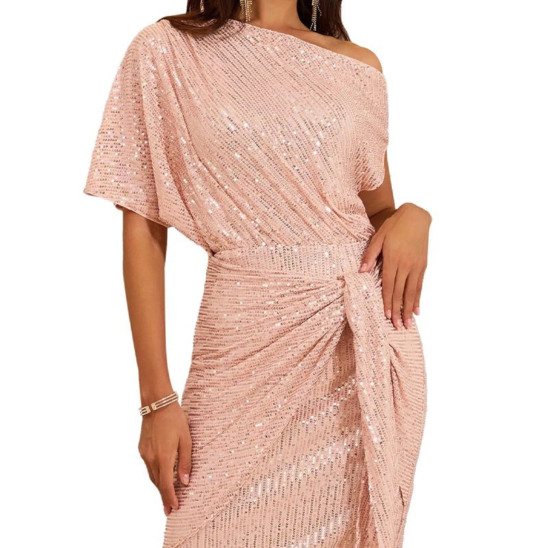 💃Last Day Sales - 49% OFF🎉Sparkly One - Shoulder Ruched Dress - GoMart!