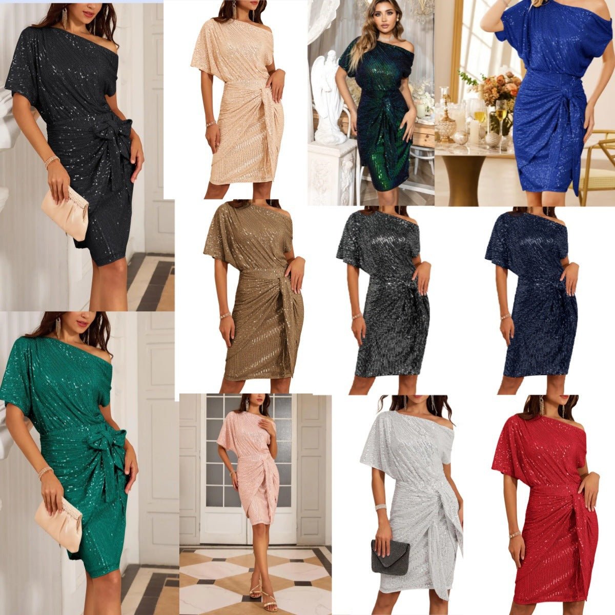 💃Last Day Sales - 49% OFF🎉Sparkly One - Shoulder Ruched Dress - GoMart!