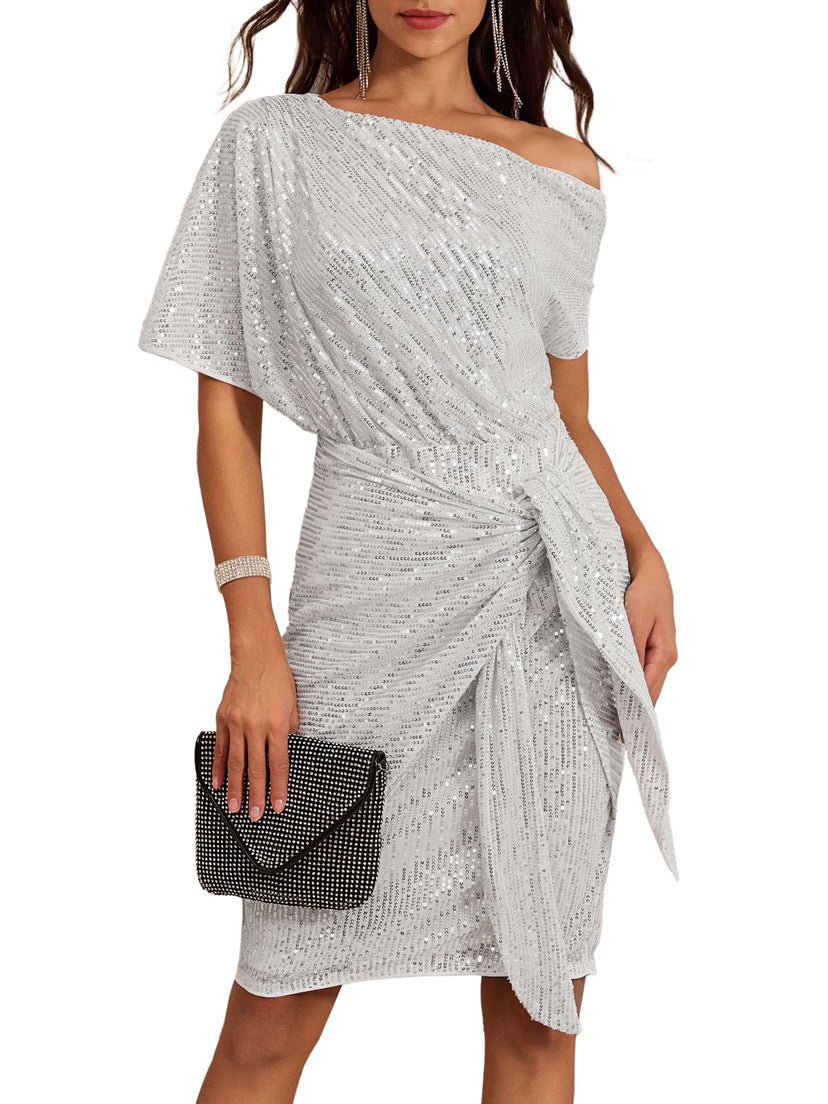 💃Last Day Sales - 49% OFF🎉Sparkly One - Shoulder Ruched Dress - GoMart!