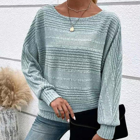 Solid Round - Neck Striped Top with Long Sleeves - GoMart!