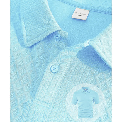 Men's two-piece set with diamond pattern: short-sleeved shirt with collar & shorts with drawstrin